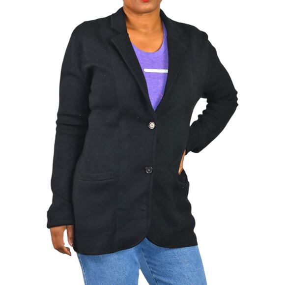 J Crew Factory Sweater Blazer Black Cardigan Knit Collared Cotton Pockets Medium - Picture 13 of 16